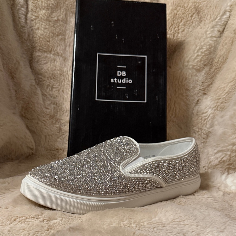 DB Studio Women's Glittering Silver Slip-On Sneakers